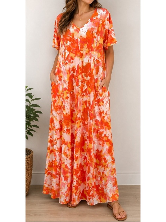 Zenana Outfitters Dresses & Skirts - Zenana orange, white, and yellow tie-dye, splash-print maxi dress